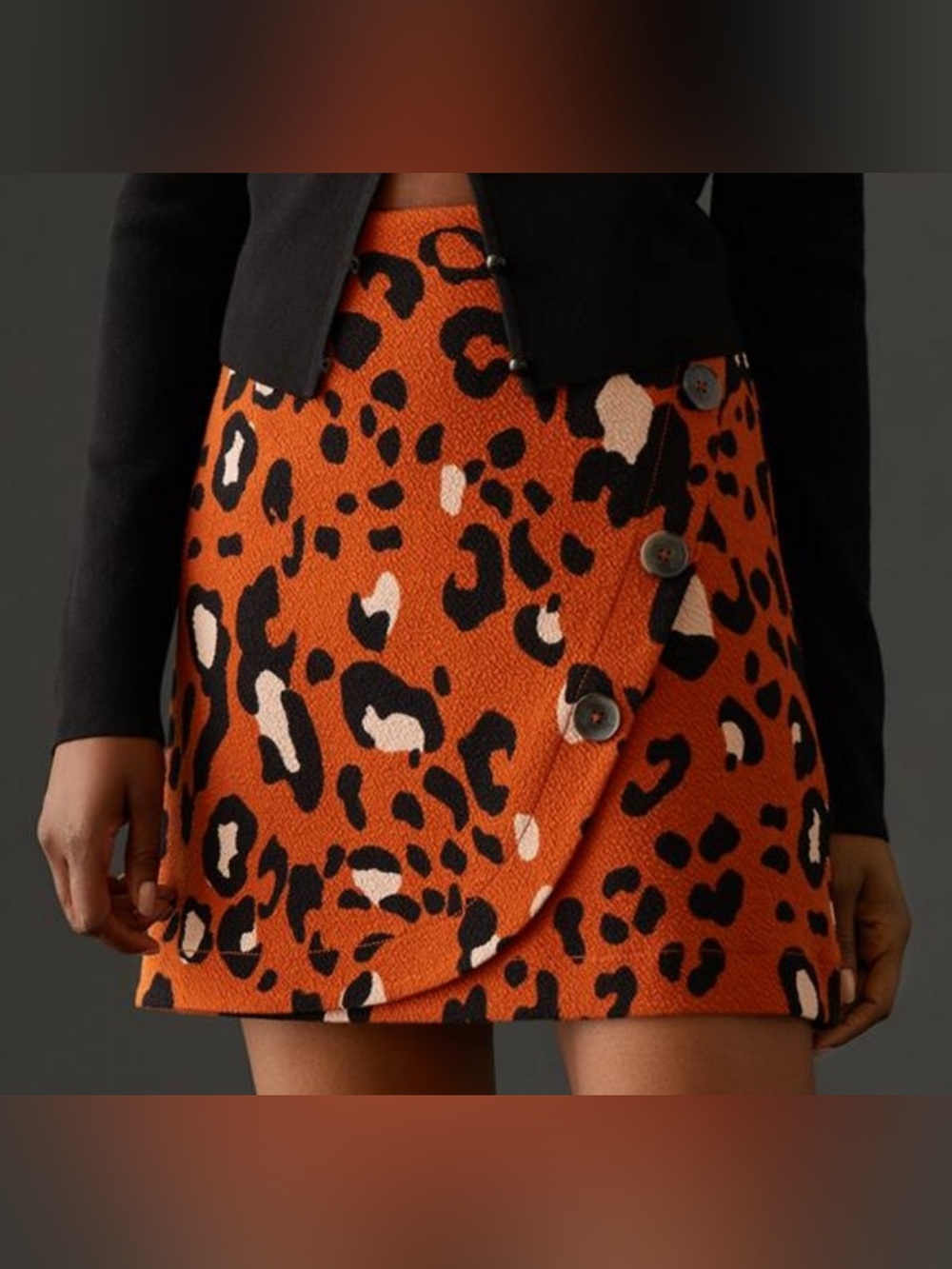 Anthropologie Maeve Small Women's Orange Leopard Button-Front Mini Skirt NWT